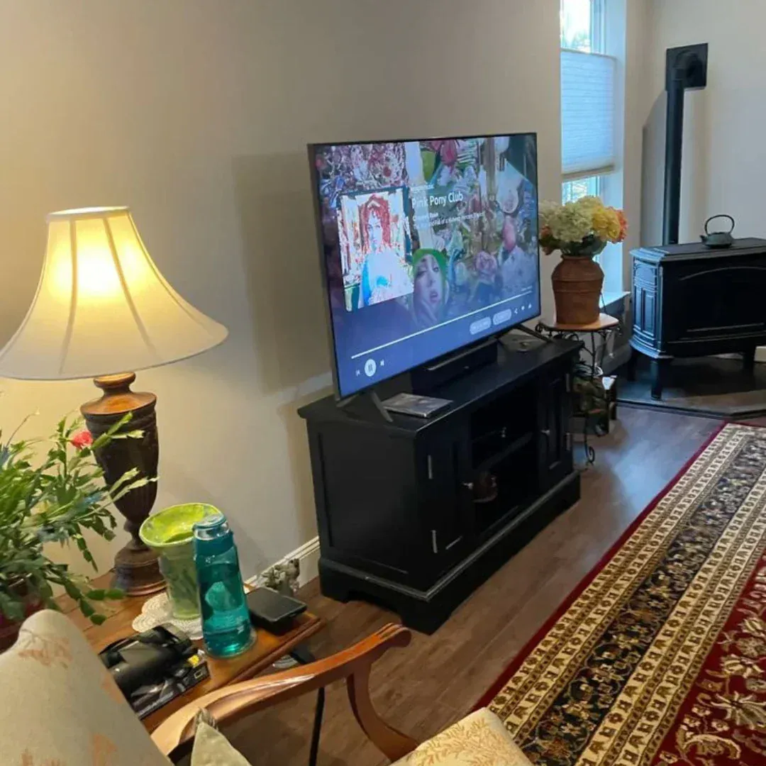 Living room set up for a relaxed movie night